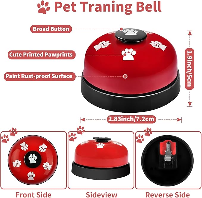 2 Pack Dog Doorbells, Pet Training Bells for Go Outside Potty Training and Communication Device Large Loud Dog Bell Cat Puppy Interactive Toys Adjustable Strap Door Bell (Red)