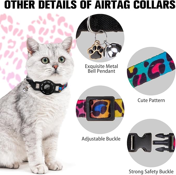 BINGPET AirTag Cat Collar with Bells, Upgraded Safety Elastic Cat Collar with Airtag Cat Collar Holder, Anti-Lost Cat Collars for Cats, Anti-Suffocation Kitty Puppy Collars