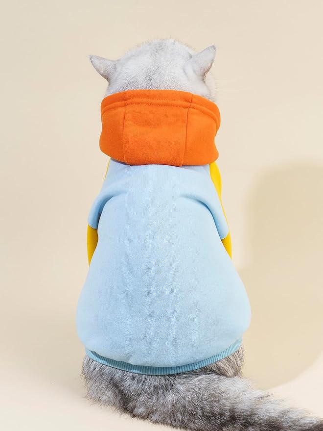 QWINEE Basic Dog Hoodie Sweatshirt Puppy Sweater Warm Cat Costumes Pet Clothes for Chihuahua Puppy Kitten Small Medium Dogs Orange and Blue Medium