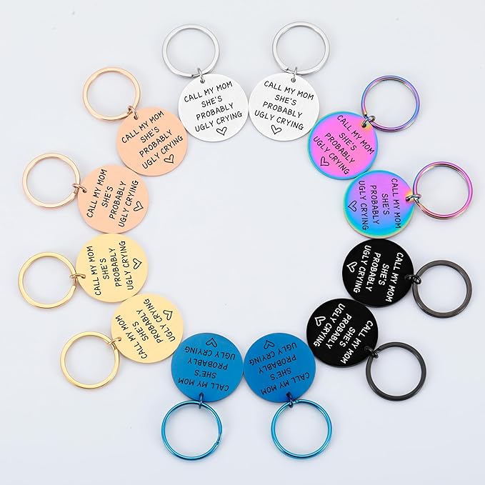 Funny Personalized Dog Tag, Customized Dog Collar with Name Tag Plate, Call My Mom She's Probably Ugly Crying,Cute Pet Tag Keychain for Dog Cats Owner, Dog Name Tag Double Sided Engraved (Type 2)