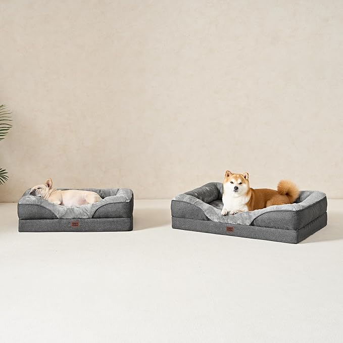 EHEYCIGA Orthopedic Dog Bed for Large Sized Dog, 41x27x7.5 Inch Large Memory Foam Dog Couch Bed with Sides, Waterproof Liner & Washable Removable Cover, Bolster Pet Sofa, Grey