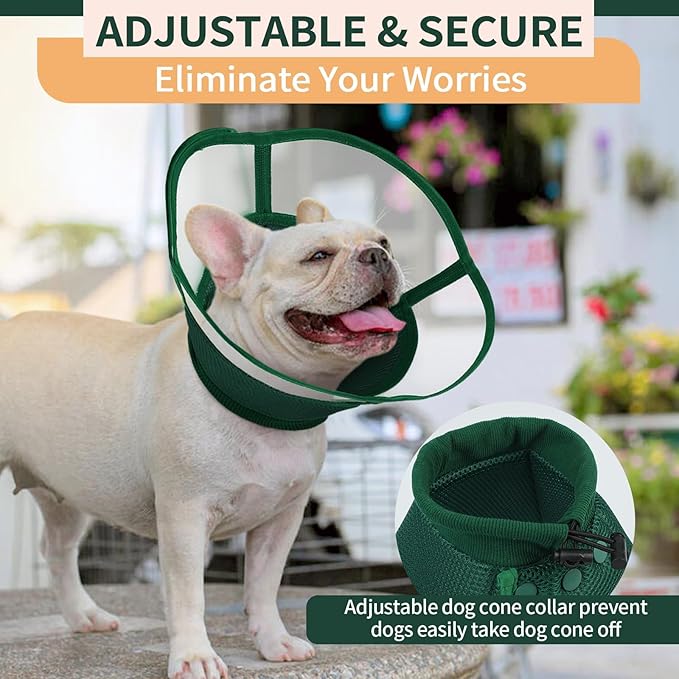 Allroaring Dog Cone Collar, Soft Dog Cones for Medium Dogs After Surgery, Adjustable Pet Cone for Dogs to Stop Licking, Breathable Doggie Elizabethan Collar for Wound Care Spay Neuter, Green M
