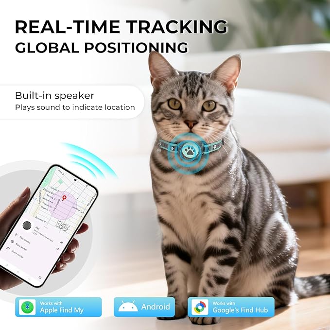 GPS Cat Tracker Collar(iOS & Android), Bluetooth Mini GPS Dog Tracker, Smart Pet Activity Tracker, No Monthly Fee, Work with Apple Find My & Google Find Hub, Finder Tag for Pets,Items (2 Pack)