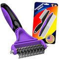 3PCS Pet Grooming Rake & Metal Comb & Flea Comb for Cats and Dogs, Double-Sided Dematting Tool, Extra-Wide Deshedding Dog Brush for Long Hair to Effectively Remove Tangles, Knots and Mats (Purple)