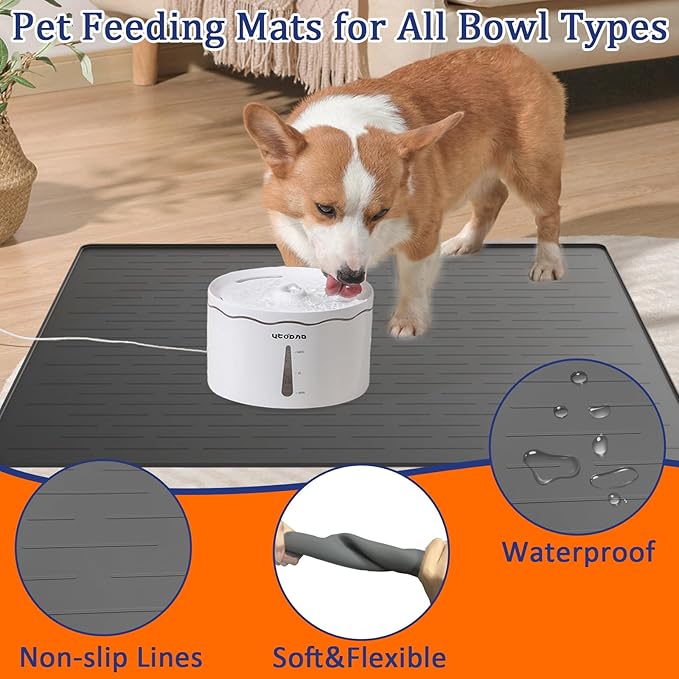 40"x30" XXL Silicone Dog Feeding Mat, 1.5MM Extra Thick Dog Bowl Mat for Food and Water, Large Non-Slip Placemat with High Edges for Dogs Bowls, Easy to Clean, Beige