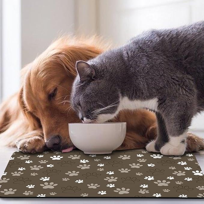 Dog Food Mat, Absorbent Water Bowl Mats Cat Pet Feeding Placemats Brown 12 * 20 inch