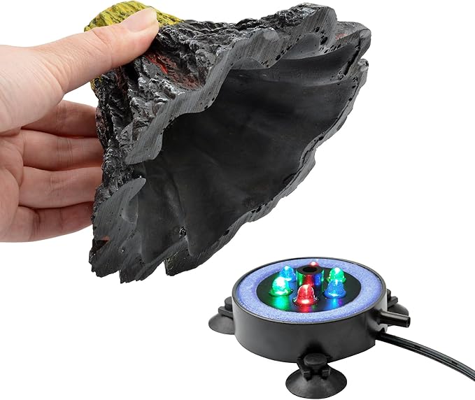NICREW Aquarium Volcano Ornament Kit, Bubbler Decorations for Fish Tank, Aquarium Bubbling with Multi-Color LEDs