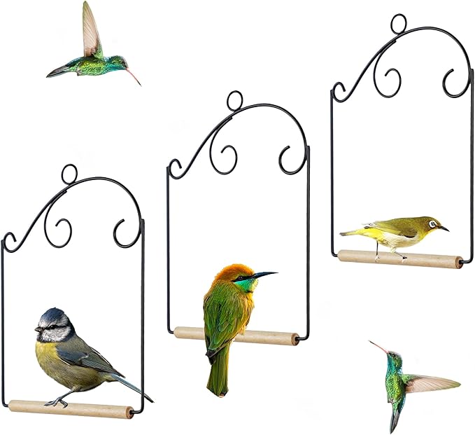 winemana Set of 3 Hummingbird Swings, Rust Resistant Metal Frame, Wooden Dowel, Attach to Bird Feeders, Perfect for Hanging Indoor Office Outdoor Trunk Lawn Patio Garden (7.5" x 5.6")