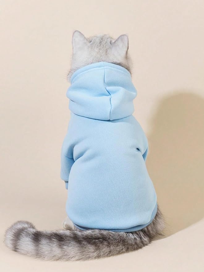 QWINEE Basic Dog Hoodie Sweatshirt Puppy Sweater Warm Cat Costumes Pet Clothes for Chihuahua Puppy Kitten Small Medium Dogs Light Blue XX-Small