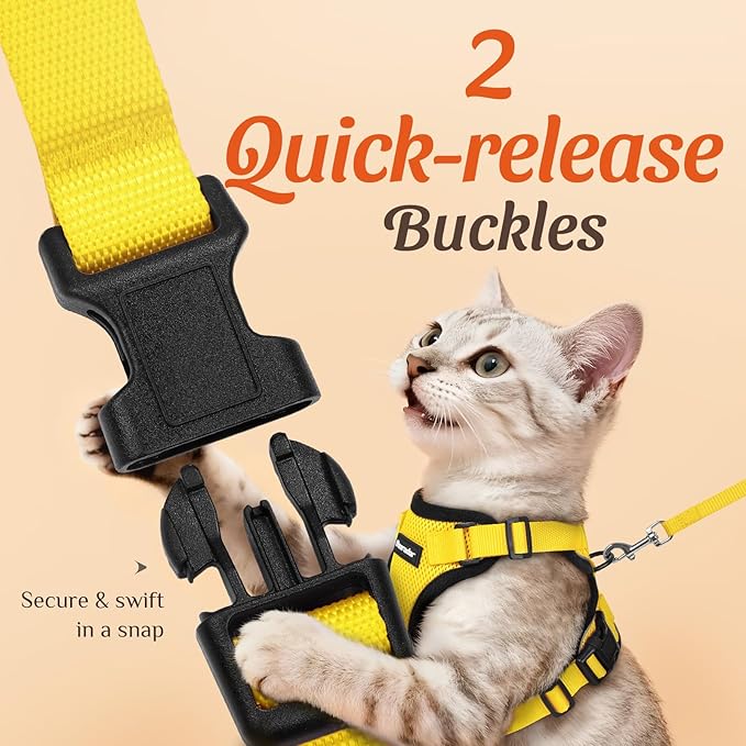 Dooradar Cat Harness and Leash Set, Escape Proof Safe Adjustable Kitten Vest Harnesses for Walking, Easy Control Soft Breathable Mesh Jacket with Reflective Strips for Cats, Yellow, XXS