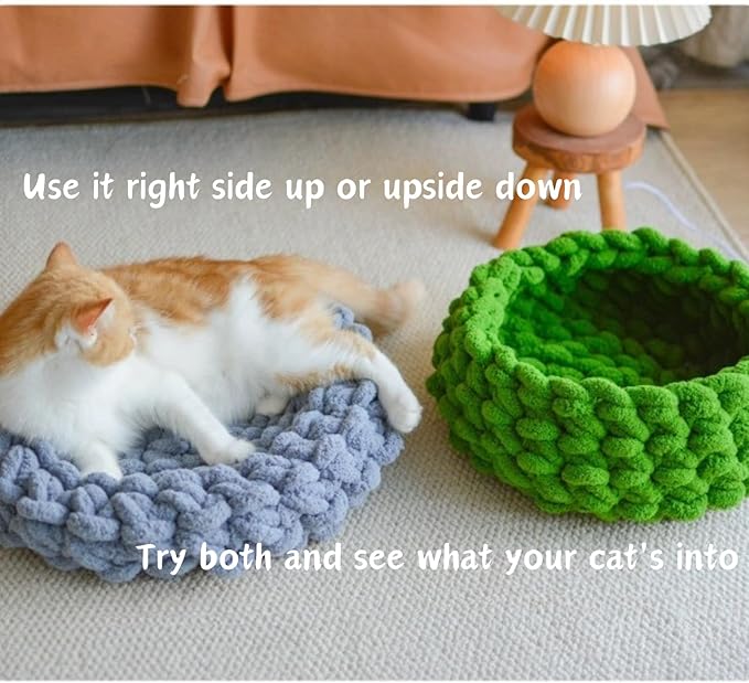 Cat Nest Bed - Premium Self Warming Handwoven Washable Extra Soft Round Cave House for Indoor Kitten & Kitty, Small & Large (Cloud White,Large)