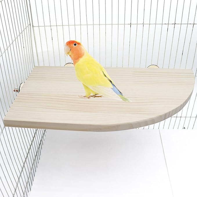 Bird Perch Stand Platform, 15.7 × 10.2 Inch Large Natural Wooden Small Animals Cage Shelf, Cage Accessories for Parrots Parakeets Cockatiels Rats Hamster Guinea Pig Conure Chinchillas