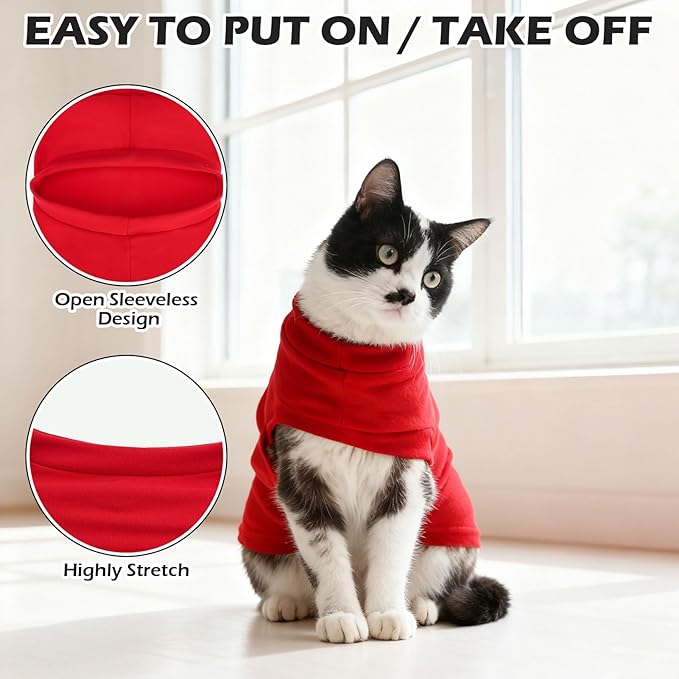 EXPAWLORER Soft Cat Sweater - Sweaters for Cats Only Warm Kitten Clothes, Fall and Winter Pet Coat Pullover Design, Fleece Sweatshirt Clothing Also for Puppy Small Dogs, Bright Red S