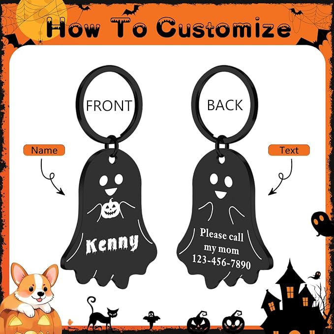Personalized Pet Tags for Dog Cat, Custom Halloween ID Tags for Dogs, Dog Name Tags Engraved for Pets, Boo Basket Stuffers, Halloween Gifts for Dogs Lovers (Ghost)