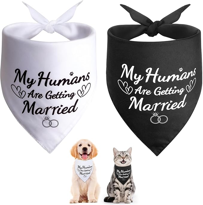 SZEE 2 Pack My Humans are Getting Married Dog Bandanas, Wedding or Engagement Gift for Couples, Dog Wedding Bandanas, Bridal Shower Gifts for Bride, Engagement Party Decorations (White & Black, S)