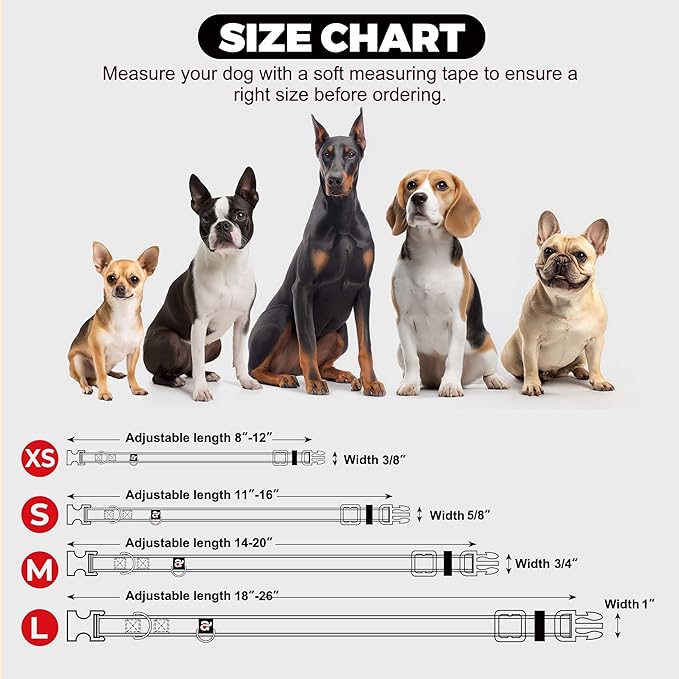 azuza Reflective Dog Collar,Soft Neoprene Padded Pet Collar with ID Tag Ring,Adjustable for Large Dogs,Black,L