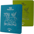 Color Premium PU Leather stitch-sewn US Pet Passport Medical Record for Pet Health and Vaccination English + Spanish for Cat, Dog, Puppy and Kitten (Blue + Lime, Double)