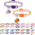 Breakaway Cat Collars for Girl Boy Cats, Spring Summer All Weather Cat Collar Personalized Pattern 2 Pack,Cute Classic Safety Buckles and Bells,Adjustable Printed Nylon Colorful Kitten Collar