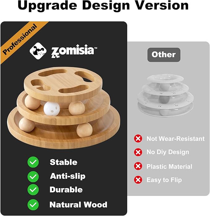 Cat Ball Track Toy with Puzzle Top, Wooden Cat Toys for Indoor Cats with Spinning Balls, Interactive Large Cat Ball Tower for Kitten Kitty Exercise Mental Physical