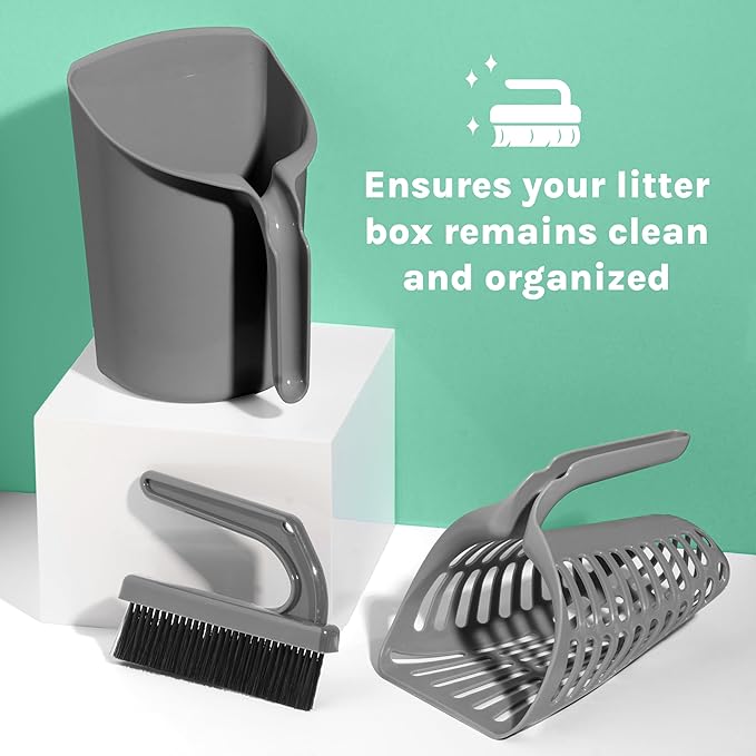 Kitty City Infinity Cat Litter Scoop with Holder – Non-Stick Aluminum Litter Sifter & Deep Shovel, Ergonomic Handle, Easy Clean Poop Scooper for Cats