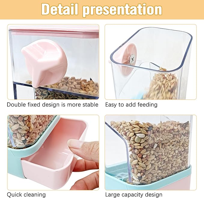 BNOSDM Automatic Bird Feeder Water Dispenser Set No Mess Bird Cage Feeders Parrot Cage Accessories Transparent Seed Food Container with Perch for Finches Parakeets Budgies Lovebirds Canaries (Green)