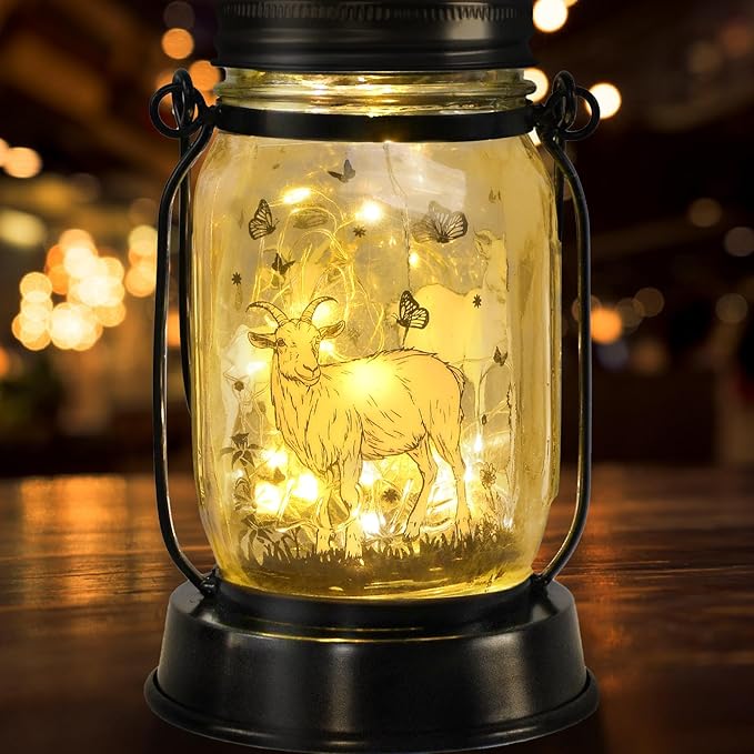 Goat Gifts for Women/Men Goat Solar Lanterns Mom Birthday Animal Lovers Lantern Animal Memorial Lights Solar Garden Decoration for Yard, Patio,Backyard,Porch Torches