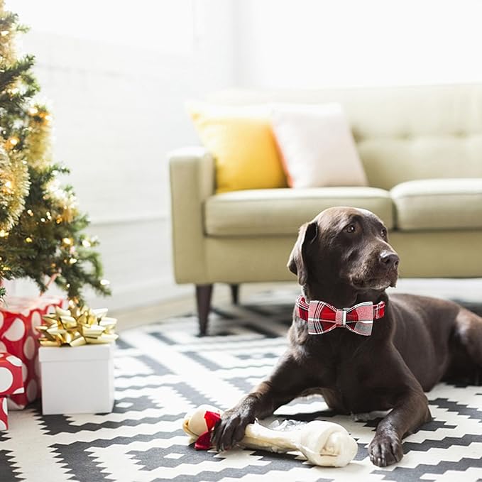 Dog Collar, Christmas Dog Collar Plaid Pet Collar Bow Holiday Bows Girl Boy Puppy Collar Adjustable Pet Collar for Small Dogs