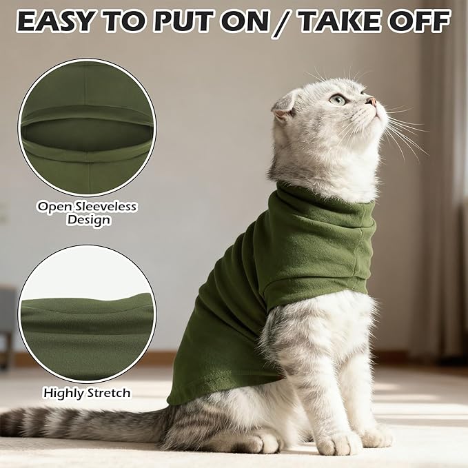 EXPAWLORER Soft Cat Sweater - Sweaters for Cats Only Warm Kitten Clothes, Fall and Winter Pet Coat Pullover Design, Fleece Sweatshirt Clothing Also for Puppy Small Dogs, Army Green M