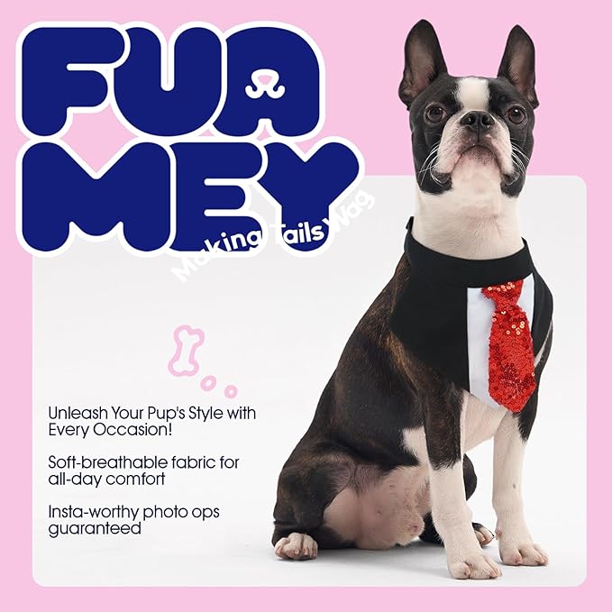 FUAMEY Dog Tie Bandanas,Formal Dogs Wedding Tuxedo Attire Puppy Collar with Ties Birthday Puppy Costume Adjustable Party Ball Tux,Doggies Valentines Cosplay for Small Medium Large Pet M