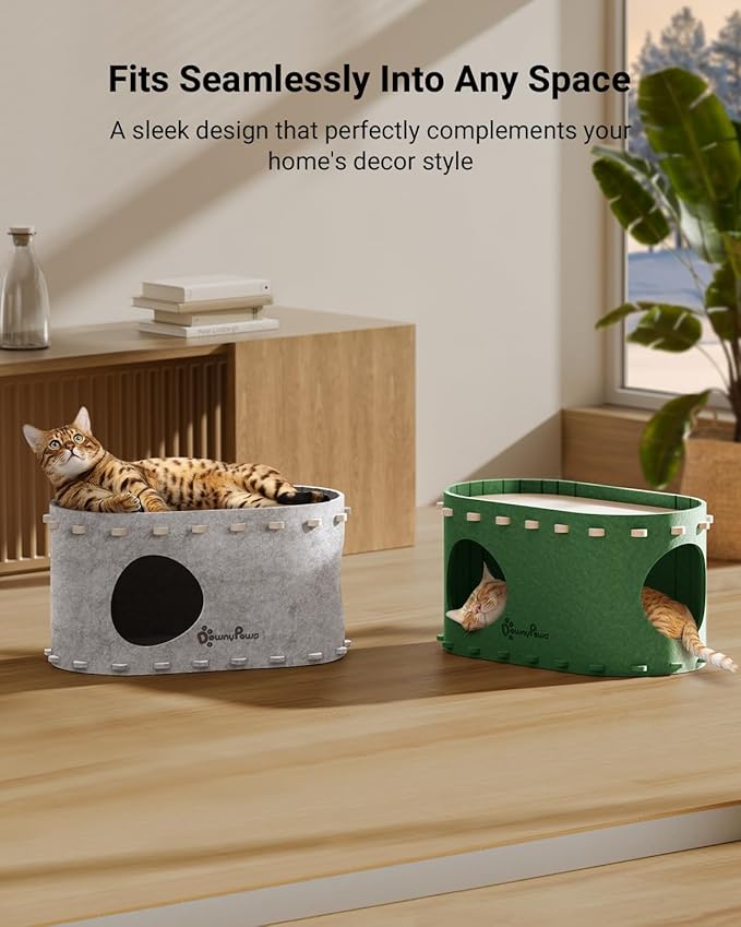DownyPaws Cat House for Indoor Cats, Cat Bed Cave for Multiple & Large Cats Up to 22 Lbs, Scratch Resistant Peekaboo Cat Caves, Foldable Tunnel Enclosed Bed, PeekaPurr, Marble