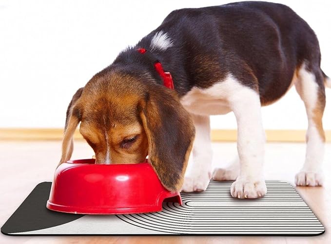 Dog Food Mats for Floors Waterproof, Cat Water Bowl Mats Pet Feeding Absorbent Mat Placemats for Food and Water Black Bohemia 16 * 24 inch