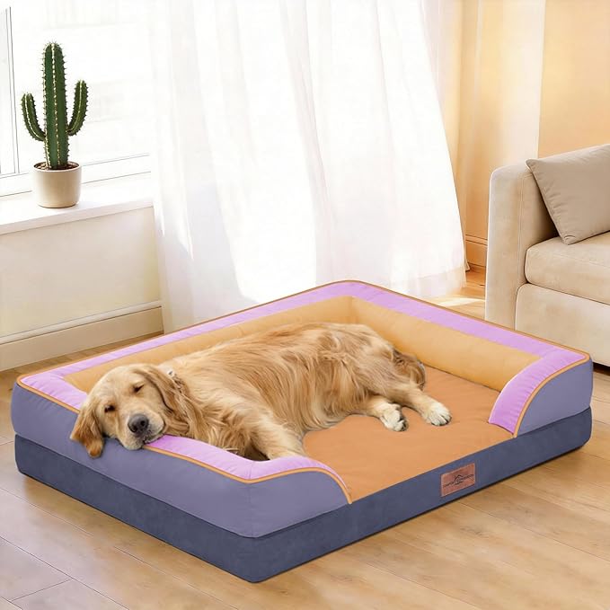 Comfort Expression Orthopedic Dog Bed for Extra Large Dogs 42x30 Inch, Waterproof Egg Crate Foam XL Pet Bed with Removable Bolsters, Dog Couch with Washable Cover & Non-Slip Bottom, Orange Breeze