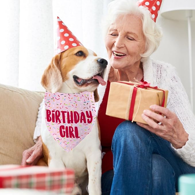 Birthday Girl Dog Bandanas 1 Pack, Pink Dog Scarfs for Girl, HBD Pet Scarves for Birthday Bandanas for Small Medium Dogs (Pink, Small)