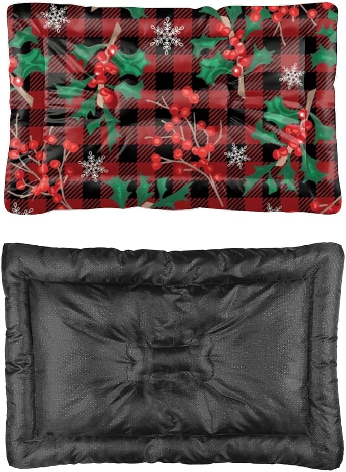 Red Black Plaid Kennel Pad Water Resistant Dog Bed Beds for Household Pets Cozy Dog Beds Non- Slip Bottom Room Accessories Multi- Scenario Bed Pads Gift Printed Mat for Dogs 24× 18 Inch