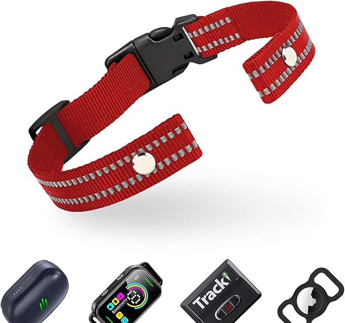 Collar Replacement Strap, Reflective Replacement Nylon Collar Strap Dog GPS Training Bark Receiver Collars, Durable Adjustable E Collar Straps for Small Medium Large Dogs, Red