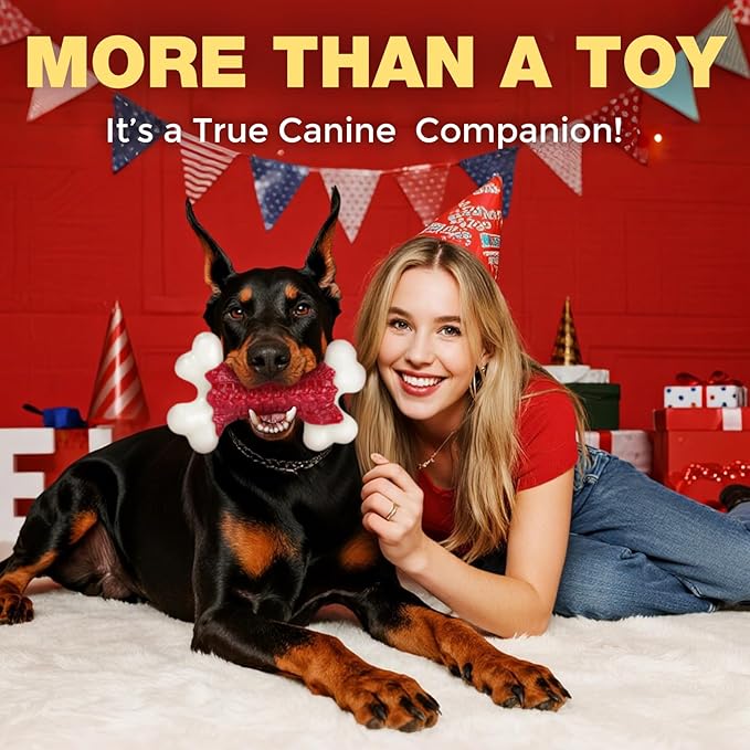 Tough Dog Toys for Aggressive Chewers Large Breed - 8'' Beef Flavor Indestructible Nylon Dog Chew Toys for Large Dogs, Heavy Duty Dog Bone Keep Busy, Teething Dental Care Toy Dog Birthday Gift