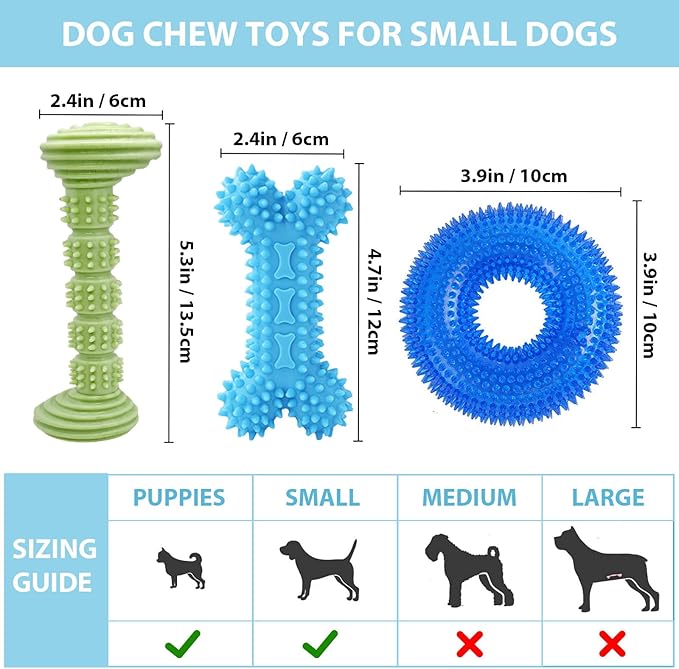 3-Pack Puppy Chew Toys for Teething Relief – Soft & Durable Rubber Toys for Small & Medium Puppies, Includes Squeaky Donut, Bone & Food-Dispensing Toys for Teeth Cleaning & Oral Health
