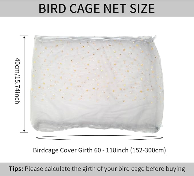 Bird Cage Seed Catcher, 60-118'' Large Bird Cages Cover, 31.5'' H Adjustable Nylon Bird Cage Mesh Net, Soft Airy Bird Cage Skirt Guard Accessories for Parrot Parakeet Macaw (Gray)