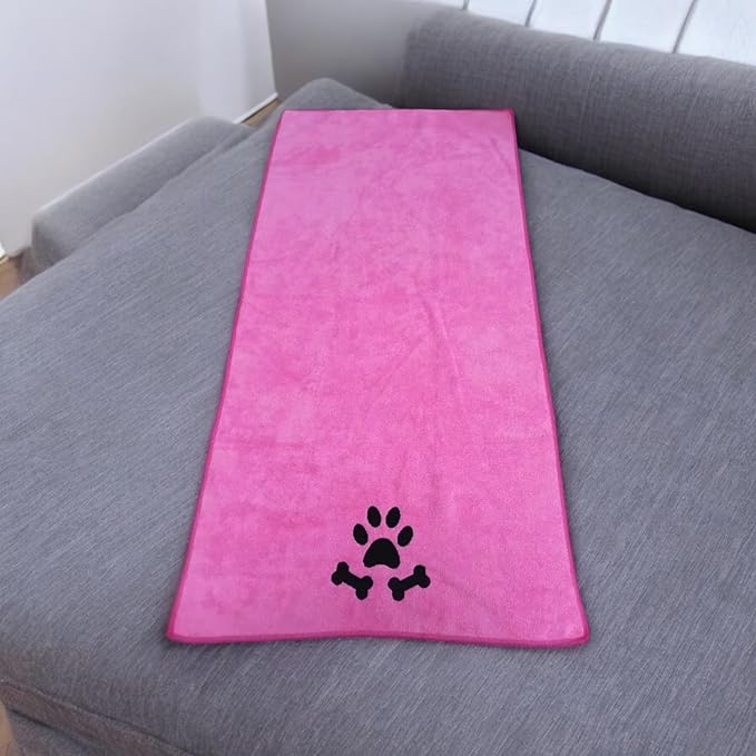 Pet Accessories Set, Pink Towel with Paw Print and Bone Designs, Collapsible Bowl, Waste Bag Dispenser