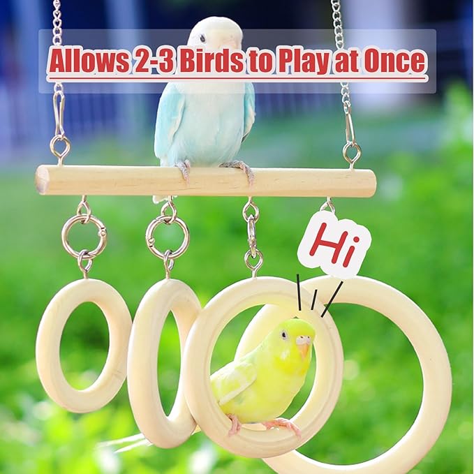 Bird Swing Rings for Cage,Hanging Bird Toys Natural Wooden,Bird Perch Climbing Toys,Parrot Perch Stand for Conure,Budgie,Cockatiel,Lovebird,Canary,Finch,Hamster,Small Pets Accessories,4-Ring (Ring)