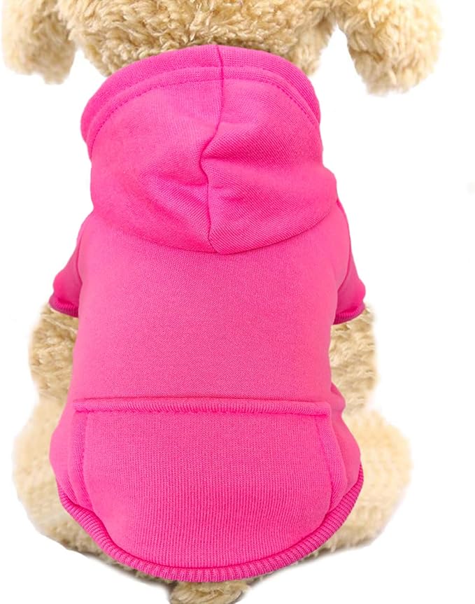 Jecikelon Winter Dog Hoodie Sweatshirts with Pockets Warm Dog Clothes for Small Dogs Chihuahua Coat Clothing Puppy Cat Custume (Rose red, Small)