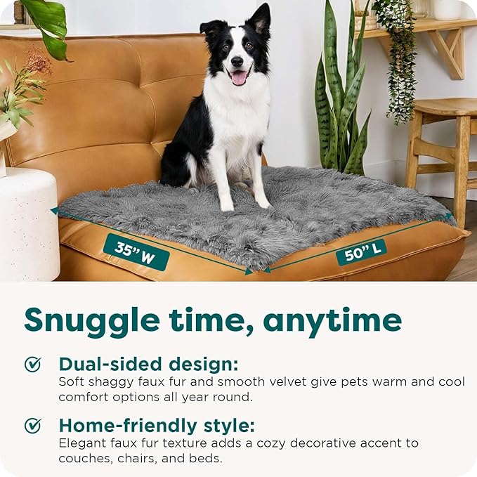 Furhaven Waterproof Throw Blanket for Dogs & Indoor Cats, Washable - Shaggy Plush Calming Long Faux Fur & Velvet Dog Blanket - Gray, Large