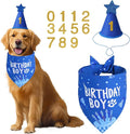 Dog Birthday Party Supplies, Blue Dog Birthday Set with Hat Bandana Numbers for Small Boy Pets Puppy