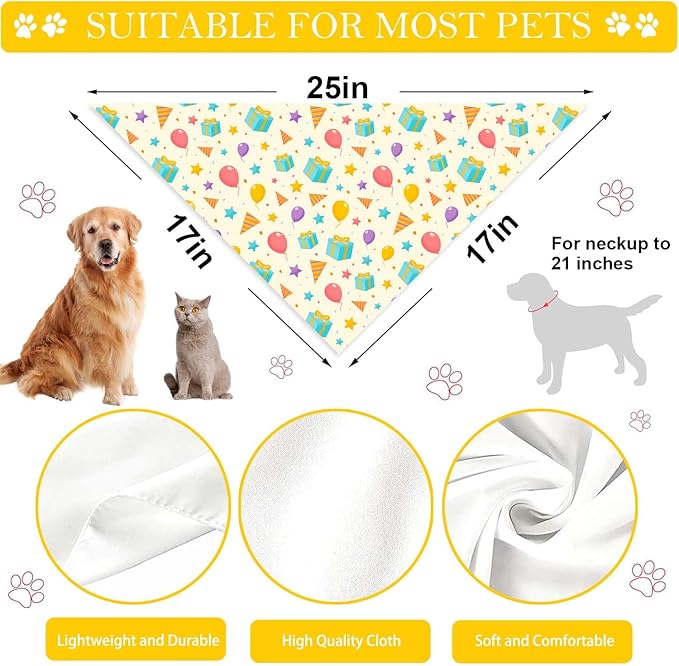 Birthday Dog Bandanas, Double Side Reversible Large Pet Bandanas, Celebration Adjustable Triangle Holiday Scarves for Dogs Girl Boy Pets