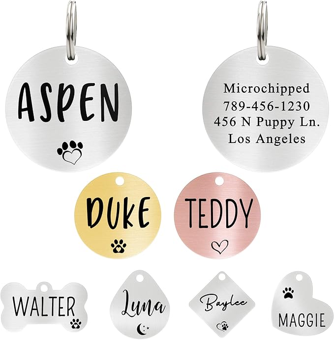Ultra Joys Dog ID Tag, Custom Dog Tag Personalized Cat Tag, Pet ID Tag, Brushed Stainless Steel Round Dog Tag Silver Medium