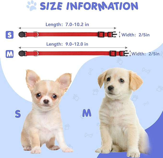 Puppy Collars for Litter,Puppy Collars for Small Puppies Soft Nylon Safety Whelping Litter Collar for Newborn Pets with Record Keeping Charts 12pcs(M)