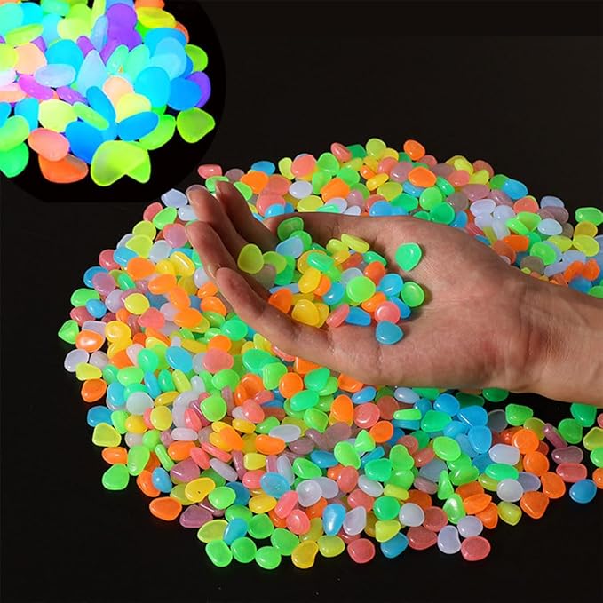Glow in The Dark Stones 1000 Pcs Glow Pebbles Aquarium Rocks for Fish Tank Lawn Yard Garden Walkway Plant Pots (Rainbow)