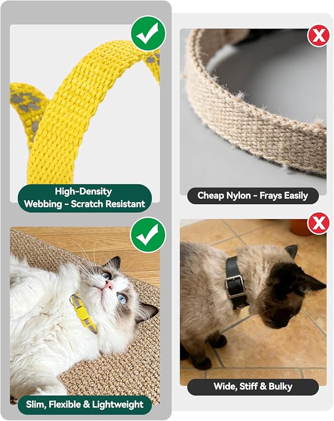 Joytale AirTag Cat Collar 2 Pack with Breakaway Safety Buckle, Reflective Cats Collar with AirTag Holder, Adjustable 7.5-12.5 Inch, Anti-Fraying Lightweight for Girl Boy Kitten, Yellow