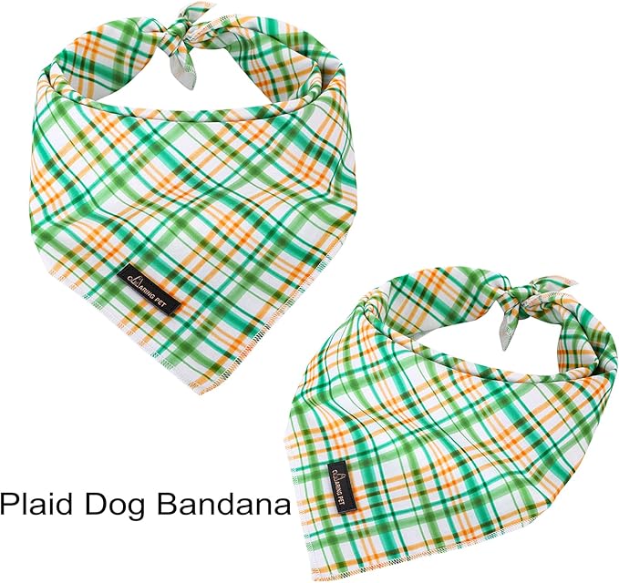 ARING PET Dog Bandana, Cotton Green Plaid Pet Bandanas, Soft Comfortable Cute Triangle Bibs Scarf for Small to Large Boy Girl Dogs and Cats