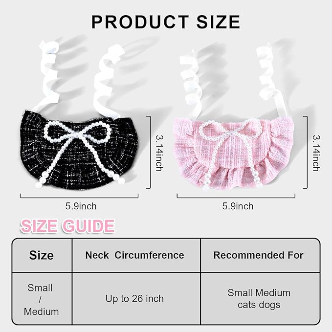 HOWWFALY 2PCS Cat Beret Hat with Pearl Bowtie, Adjustable Bandana Scarf Set Pet Princess Costume for Halloween Christmas, Cat Dog Birthday Party Apparel(Black Pearl)